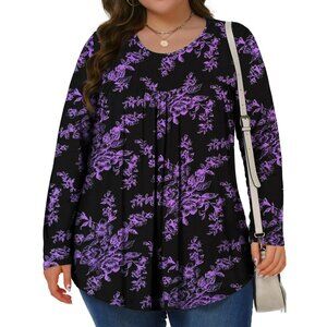 Fantaslook Womens Top Long Sleeve Crew Neck Tunic Blouse 2XL PURPLE FLORAL NIP